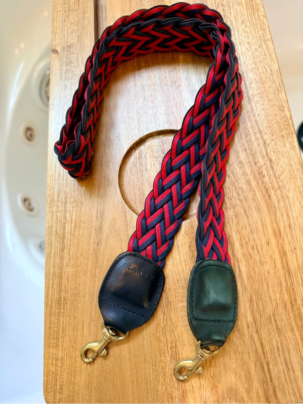 Clare V Crossbody Strap - Red &
Navy Braided Original Price: $95